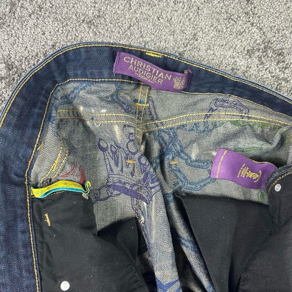 Christian Audigier Denim Jeans 36X34 Skull Back Logo Rhinestones Embroidery - Picture 8 of 16